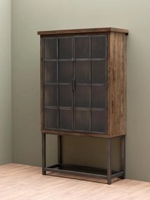 Vitrina din lemn de mango, metal si sticla, aspect vintage, Durbuy