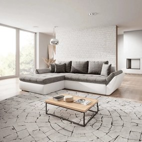 Colțar extensibil dumonde cu ladă de depozitare si sezut confortabil din spuma high-density, Loana Magma White II 275x185 cm