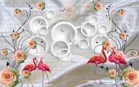 Tapet Premium Canvas - Flamingo roz  in natura abstract