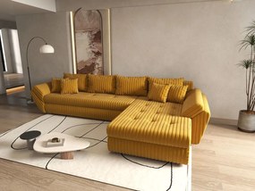 Colțar extensibil dumonde cu ladă de depozitare si sezut confortabil din spuma high-density, Loana XL Ambience Mustar II 335x185 cm