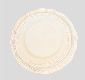 Set 24 Farfurii Mari Vintage White - (Glazurate Manual si Antichizare cu pensulare Cupru-Visiniu)