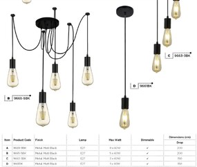 Pendul modern design minimalist Squiggle 9661BK SRT