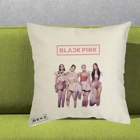 Perna Personalizata K-pop BLACKPINK Fotografie Grup Tinute Roz, 40x40 cm, Ecru, Husa Detasabila, Perna Inclusa, BEKZ®
