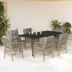 vidaXL Set mobilier pentru grădină, 7 piese, cu perne, bej, poliratan