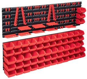 vidaXL Set cutii depozitare 141 piese cu panouri de perete, roșu&amp;negru