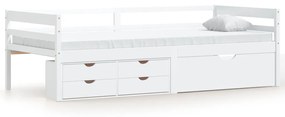 322057 vidaXL Cadru de pat cu sertare şi dulap, alb, 90x200 cm lemn masiv pin