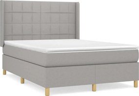 vidaXL Pat box spring cu saltea, gri deschis, 140x190 cm, textil