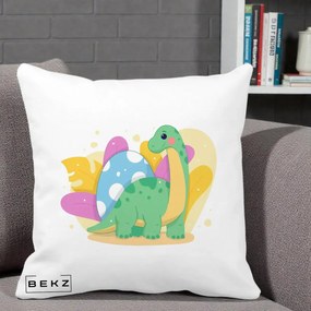 Perna Personalizata Dinozaur cu Ou Pastelat, 40x40 cm, Alba Mata, Husa Detasabila, Perna Inclusa, BEKZ®