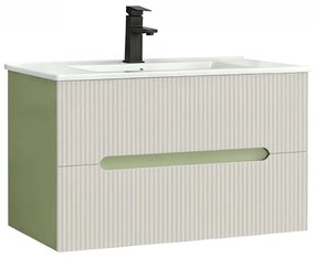 Trent 80 dulap de baie inferior cu chiuvetă ceramică (2 sertare) verde deschis-alb