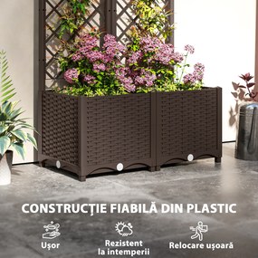 Outsunny Pat Înălțat pentru Grădină cu Spalier și 6 Orificii de Drenaj, 80x40x135 cm, Maro | Aosom Romania