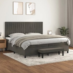 3137984 vidaXL Pat box spring cu saltea, gri închis, 200x200 cm, catifea