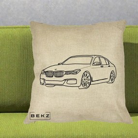 Perna Personalizata BMW Seria 7 Linie Minimalista, 40x40 cm, Crem, Husa Detasabila, Perna Inclusa, BEKZ®