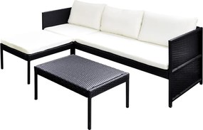 vidaXL Set mobilier de grădină cu perne, 3 piese, negru, poliratan