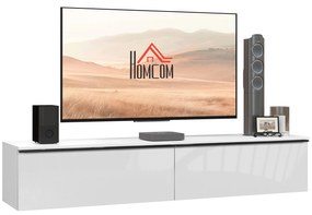 HOMCOM Dulap TV Suspendat cu 2 Dulapuri cu Uși Rabatabile, Alb Lucios | Aosom Romania