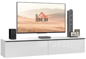 HOMCOM Dulap TV Suspendat cu 2 Dulapuri cu Uși Rabatabile, Alb Lucios | Aosom Romania