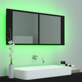 Dulap de baie cu oglinda si LED, negru, 100x12x45 cm Negru