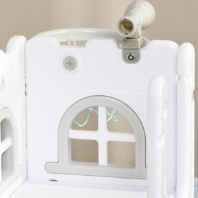 AIYAPLAY Tobogan pentru copii, 5-în-1, tobogan pentru copii mici cu coș de baschet, telescop, ansamblu de cățărat Gri 70 x 177 x 92 cm | Aosom Romania