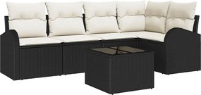 vidaXL Set de canapele pentru grădină 6 pcs Negru și Alb poliratan