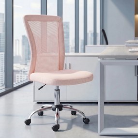 Vinsetto Scaun de Birou Ergonomic, Rotativ, fără Brațe, din Plasă Respirabilă, Înălțime Reglabilă, Roz | Aosom Romania