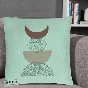 Perna Decorativa Boho Luna Plina si Forme Punctate, 40x40 cm, Verde Menta, Husa Detasabila, Perna Inclusa, BEKZ®