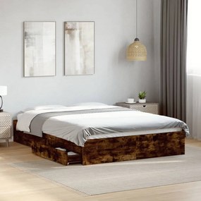 vidaXL Cadru pat cu sertare stejar fumuriu 120x190 cm lemn prelucrat