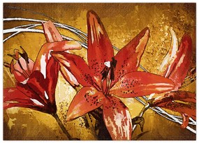 Tablou pe sticlă cu flori de crini (70x50 cm)