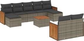 vidaXL Set mobilier de grădină cu perne, 10 piese, gri, poliratan