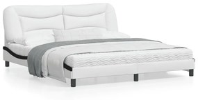 3213954 vidaXL Cadru de pat cu LED, alb și negru, 180x200 cm, piele ecologică