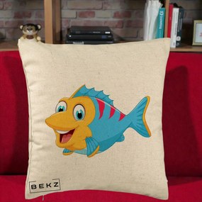 Perna Decorativa Peste Vesel Cartoon, 40x40 cm, Bej, Husa Detasabila, Perna Inclusa, BEKZ®