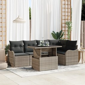 vidaXL Set de canapele pentru grădină cu pernă 6 pcs Gri Rattan poli