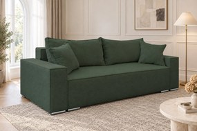 Canapea extensibilă Perla din boucle, verde, cu ladă de depozitare