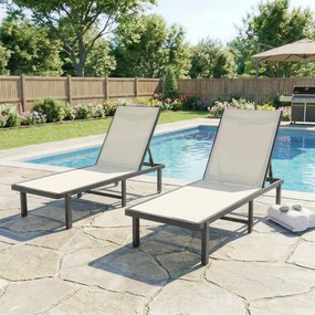 Outsunny Set de 2 șezlonguri reclinabile cu roți Spătar reglabil 4 nivele Cadru aluminiu Țesătură textilene Bej | Aosom Romania