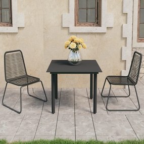 Set mobilier de masa pentru gradina, 3 piese, negru, ratan PVC