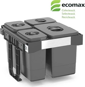 Cos gunoi incorporabil Ecomax Free Jazz 45, colectare selectiva, gri antracit, 1 x 20 l + 3 x 7 l L:406 mm; A:469 mm; H:545 mm, Polipropilena, 450 mm,
