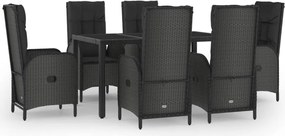 vidaXL Set mobilier de grădină cu perne, 7 piese, negru/gri, poliratan