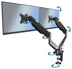 Suport monitor Esperanza ERW020, 17"-27", Pentru 2 monitoare, Mecanism cu arc, VESA 75/100 mm, Pana la 6 kg per brat, Negru
