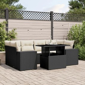 3269016 vidaXL Set canapele de grădină cu perne, 7 piese, negru, poliratan