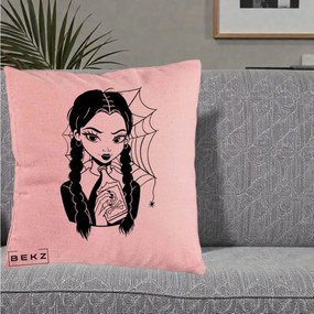 Perna Personalizata Wednesday cu Panza de Paianjen, 40x40 cm, Roz, Husa Detasabila, Perna Inclusa, BEKZ®