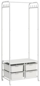 HOMCOM Suport Cuier cu Rafturi pentru Pantofi și 4 Coșuri, Cuier Intrare din Oțel și Plastic, 8 Agățători, 63x37x153 cm, Alb | Aosom Romania