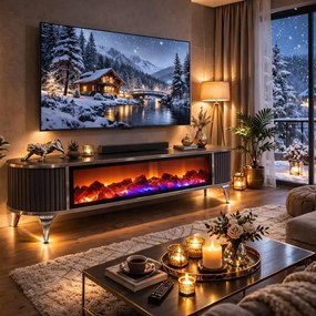 Comoda tv cu semineu Royal, cu led, 160 cm.antracit