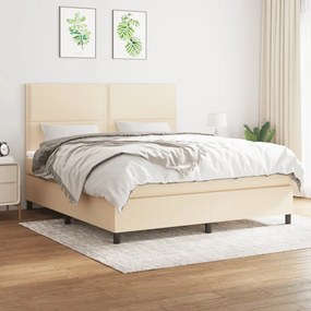 vidaXL Pat continental cu saltea, crem, 180x200 cm, textil