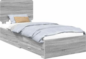vidaXL Cadru de pat cu headboard Gri Sonoma 75 x 190 cm Lemn compozit