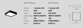 Plafoniera LED AOI 40x40cm, alb sau negru