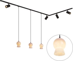 Sistem de șină modern negru cu 4 spoturi și 3 pendule albe monofazat - Iconic Bell Jeana Luxe