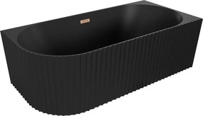 Mexen Gia cada separată colțară canelată dreapta 150 x 75 cm, negru mat, preaplin cupru periat - 52701507571P-65