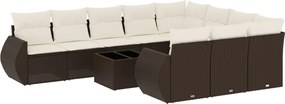 vidaXL Set canapele de grădină cu perne, 11 piese, maro, poliratan