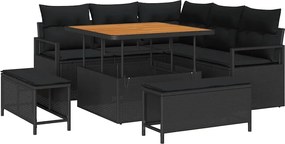 vidaXL Set de canapele pentru grădină cu pernă cu pernă 8 pcs Negru
