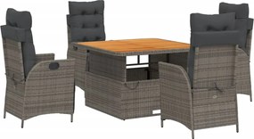vidaXL Set mobilier de grădină cu perne, 5 piese, gri, poliratan