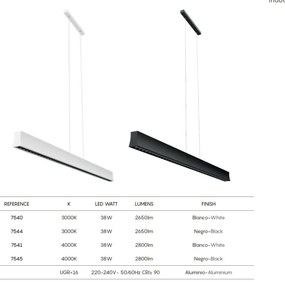 Lustra LED suspendata design liniar HANOK 38W 4000K alba