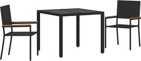 vidaXL Set de masă pentru grădină 3 pcs Negru poliratan